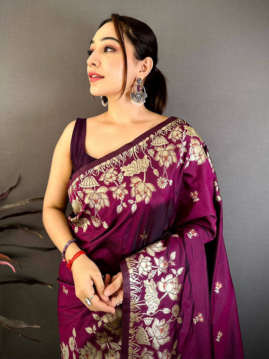 Dark Purple Soft Silk Kanjivaram Pattu Saree