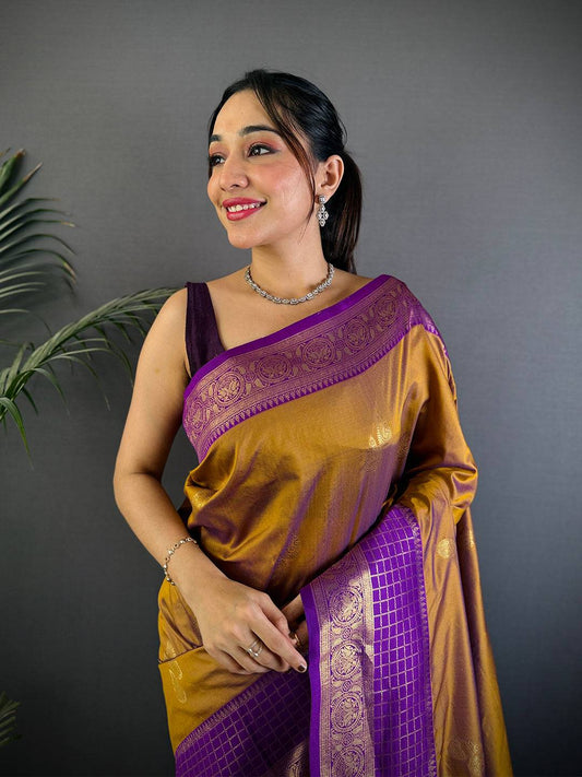 Golden Grace Tilak Butta Soft Silk Pattu Saree