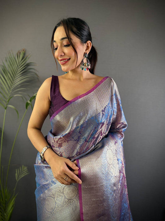 Lavender Bloom Zari Tissue Silk Pattu Saree