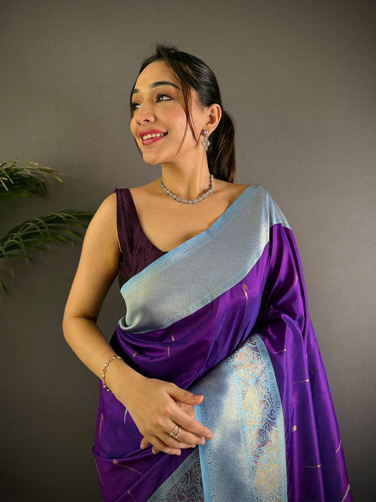 Purple Gold Zari Soft Silk Paithani Pattu Saree
