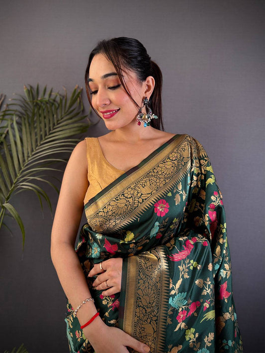 Green Kadi Minakari Banarasi Pattu Saree