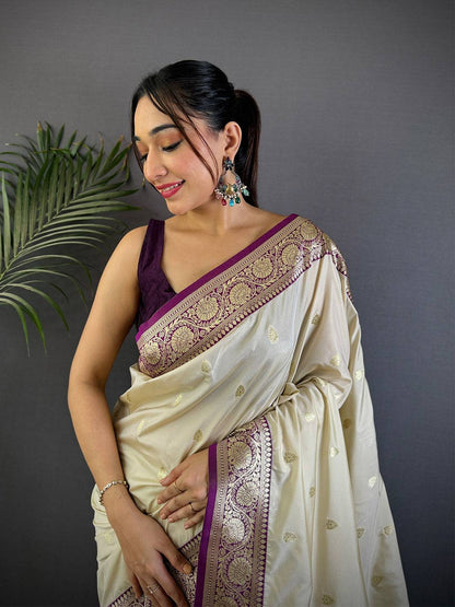 White Soft Silk Feather Pattu Saree