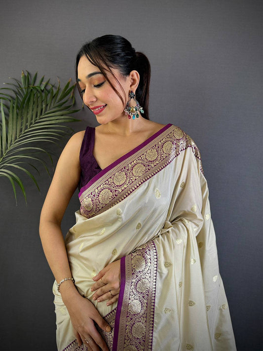 White Soft Silk Feather Pattu Saree