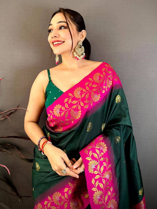 Deep Green Soft Silk Kanjivaram Pattu Saree
