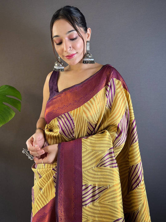 Olive Tussar Silk Zari Weaving Ikkat Pattu Saree