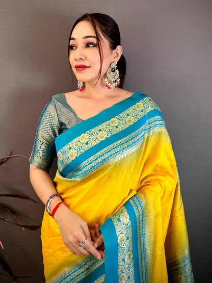Gold Zari Woven Yellow Soft Silk Pattu Saree