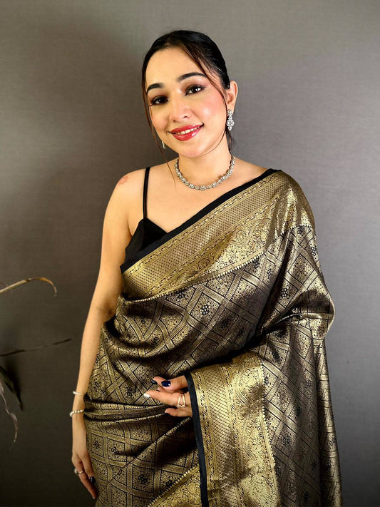 Stylish Kanjivaram Self Gold Zari Weave Pattu Saree