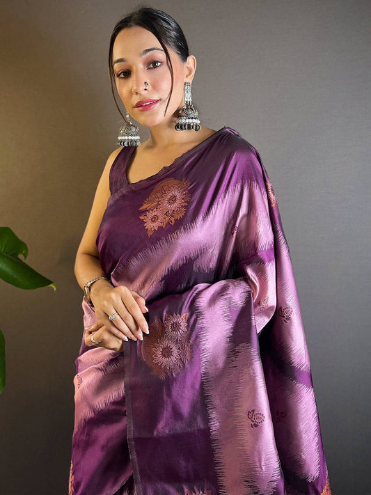 Lavender Tussar Silk Ikkat Weaving Pattu Saree
