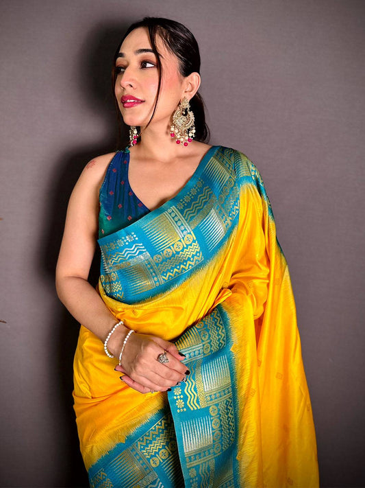 Yellow Soft Silk Kanjivaram Pattu Saree