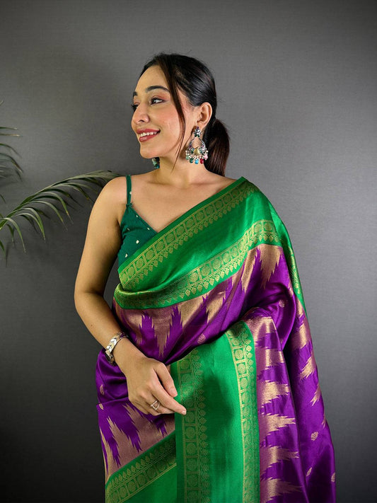 Rudraksha Temple Weave Katan Silk Pattu Saree
