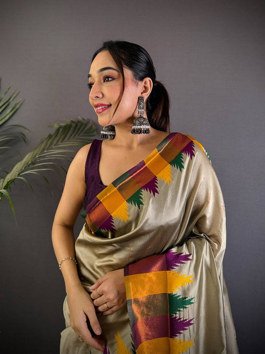 Pista Copper Radiance Katan Silk Pattu Saree