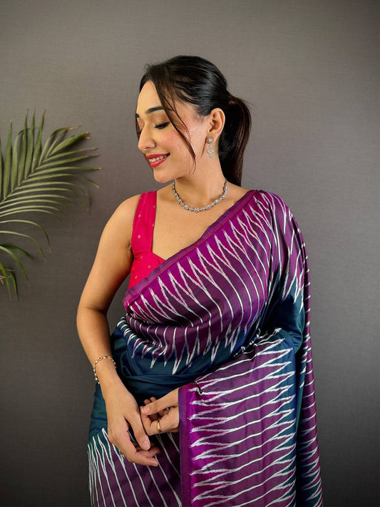 Blue Soft Silk Ikkat Zari Weaving Pattu Saree