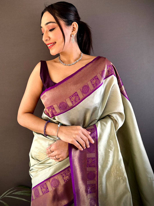 Opulent Pista Banarasi Katan Silk Pattu Saree