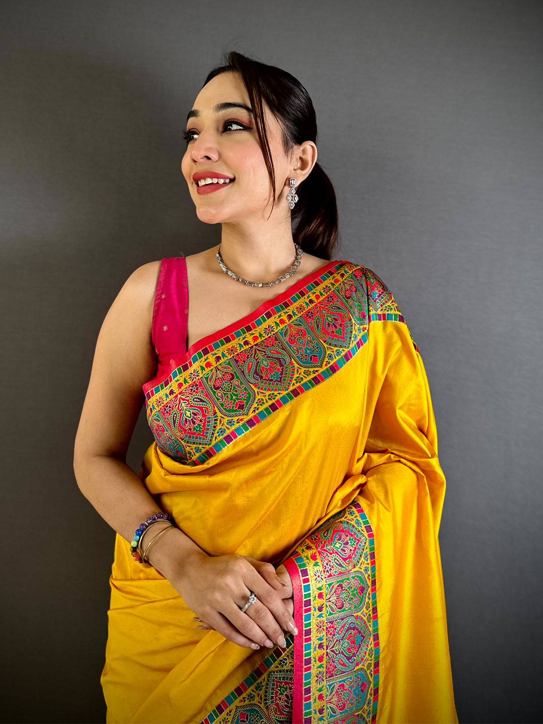 Stylish Minakari Pashmina Soft Silk Pattu Saree