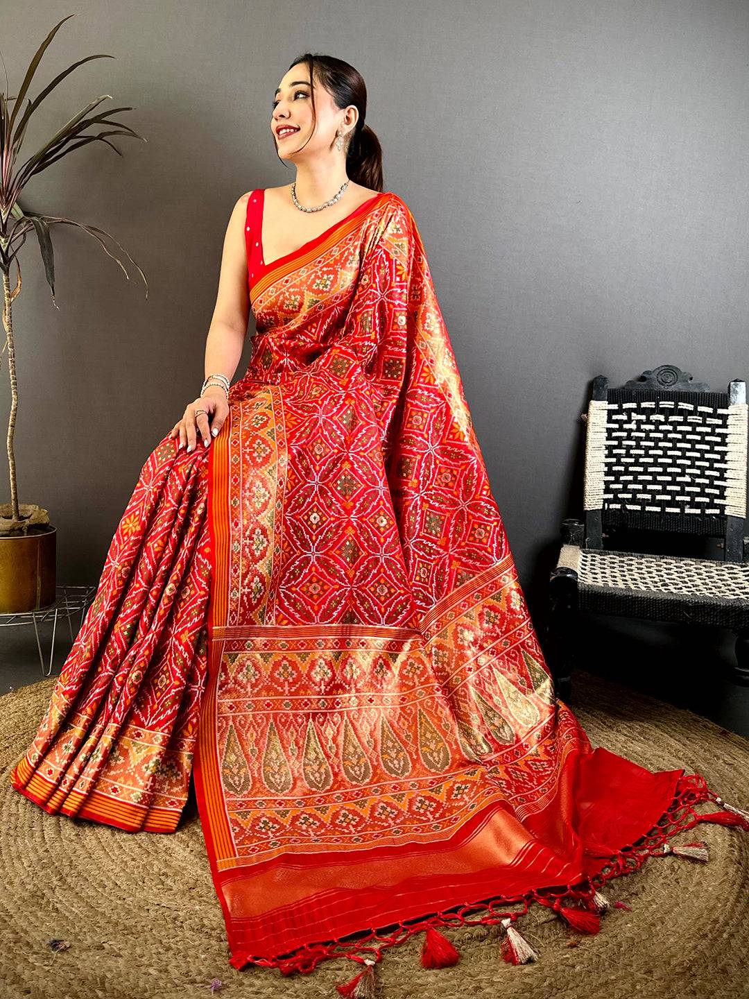 Classic Semi Ikkat Patola Kanchi Zari Pattu Saree