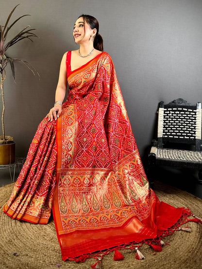 Classic Semi Ikkat Patola Kanchi Zari Pattu Saree