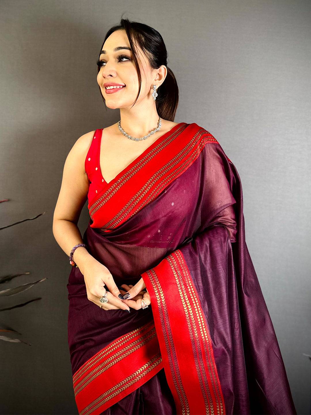 Regal Wine Banarasi Katan Silk Zari Pattu Saree

