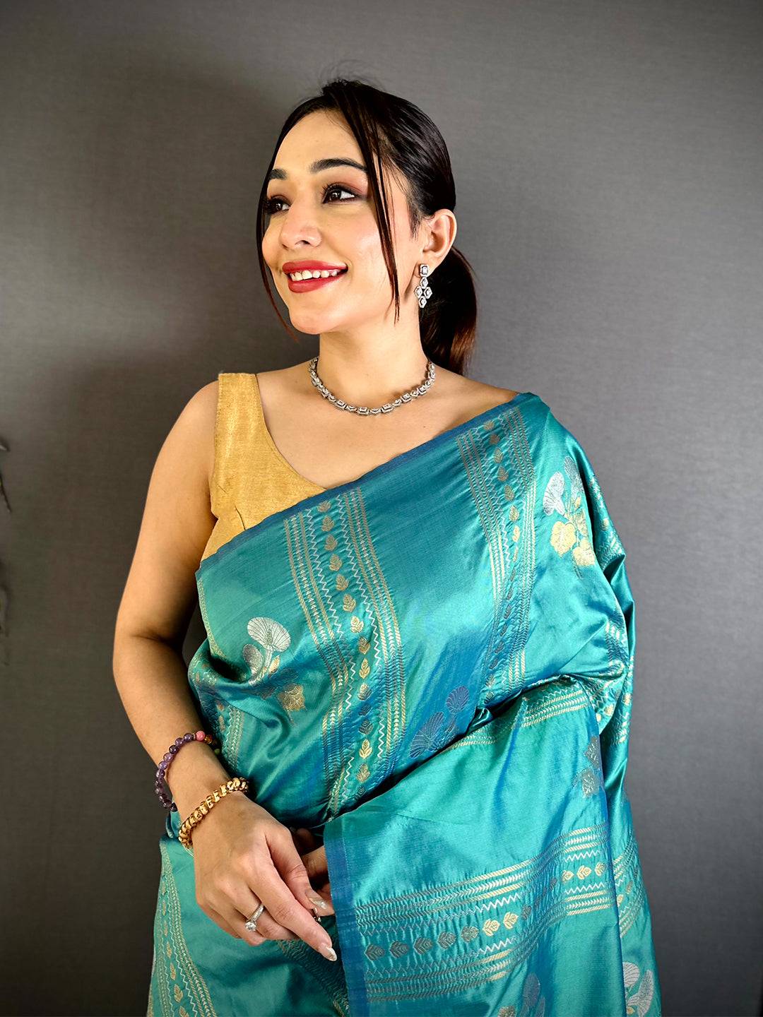 Rama Sona Chandi Striped Silk Pattu Saree

