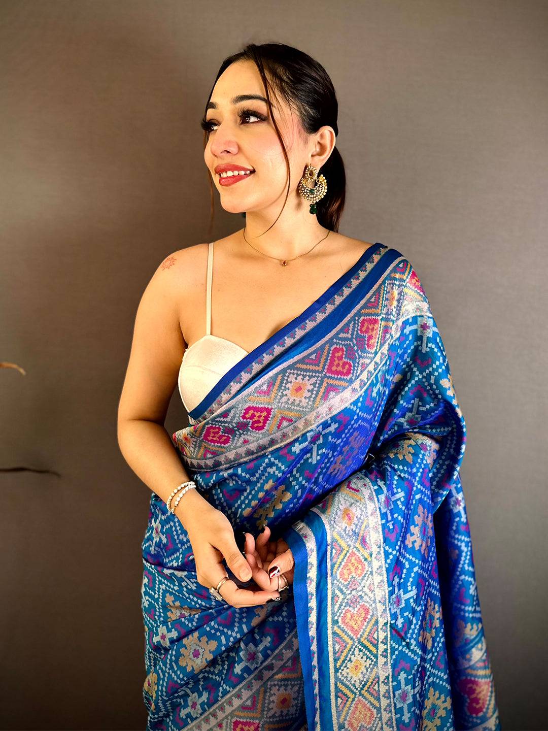 Blue Patola Weaving Semi Silk Pattu Saree
