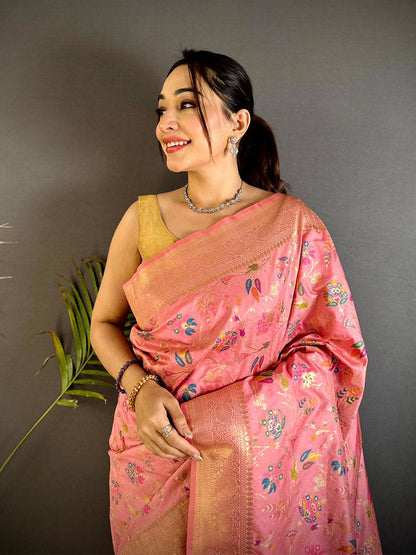 Pink Banarasi Minakari Floral Silk Pattu Saree

