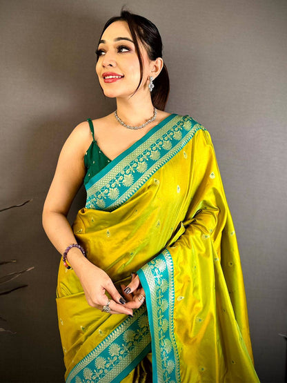 Regal Lime Yellow Gadwal Border Pattu Saree