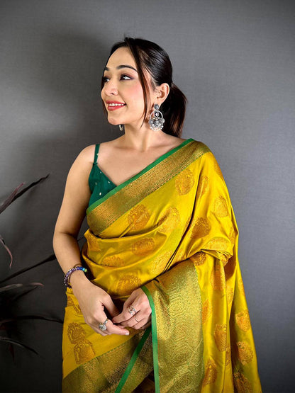 Artistic Copper Zari Banarasi Katan Silk Pattu S...

