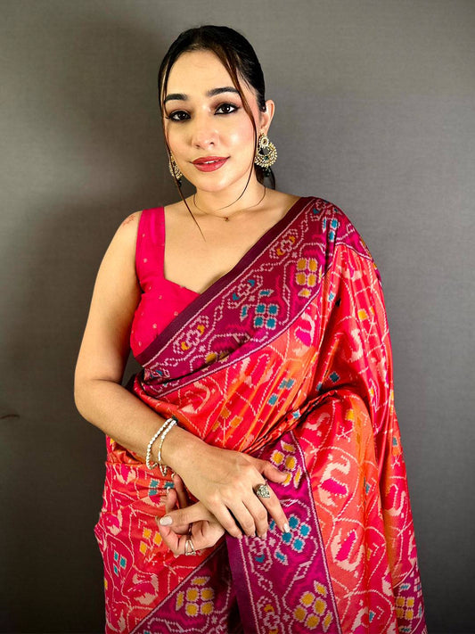 Exclusive Peach Silk Patola Pattu Saree