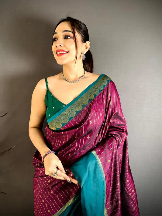 Wine Satin Bentex Border Soft Silk Pattu Saree