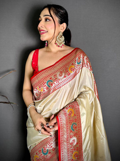 Cream Soft Silk Kanjivaram Pattu Saree