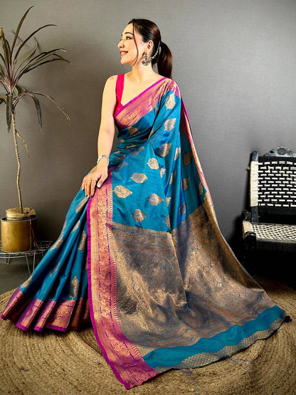 Classic Katan Tussar Feel Zari Border Pattu Saree