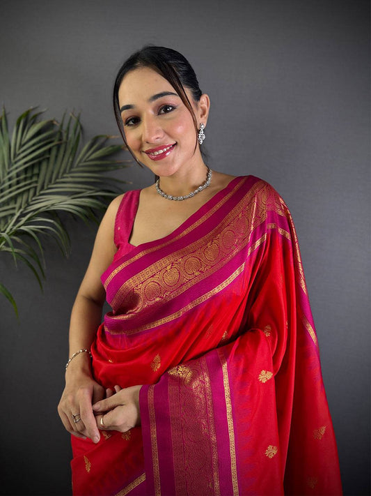 Rose Red Gadwal Border Soft Silk Pattu Saree