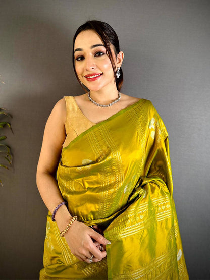 Olive Sona Chandi Striped Silk Pattu Saree

