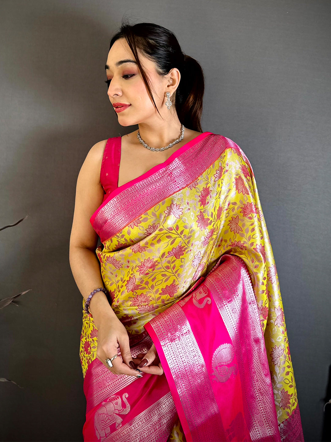 Mustard Dharmavaram Double Ikkat Pattu Saree