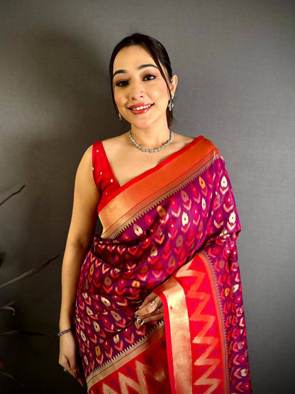 Maroon Double Ikkat Soft Silk Pattu Saree