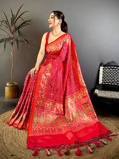 Stylish Semi Ikkat Patola Kanchi Zari Pattu Saree