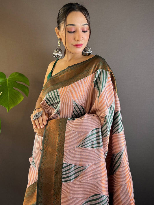 Muvel Tussar Silk Zari Weaving Ikkat Pattu Saree