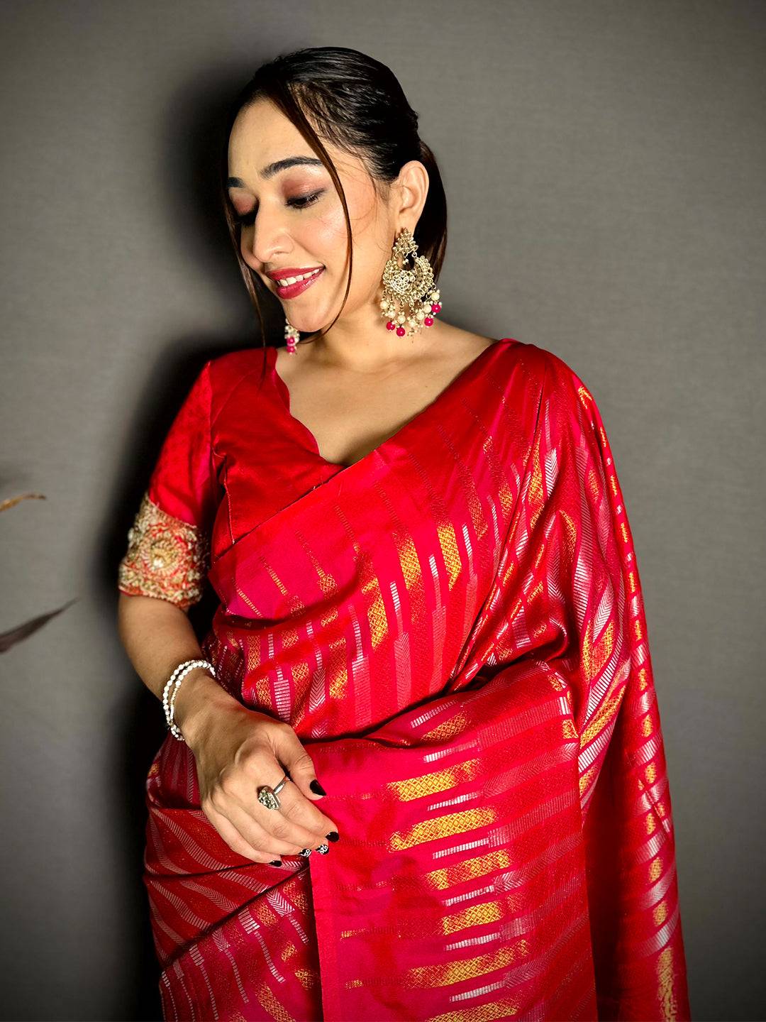Pink Soft Silk Striped Weave Pattu Saree