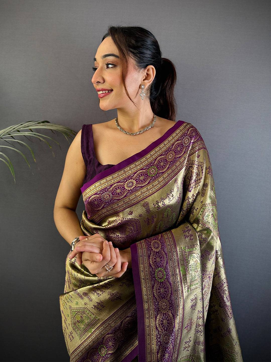 Artistry Warli Gold Zari Dharamavaram Silk Pattu Saree