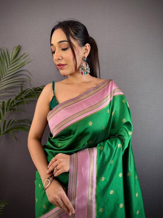 Green Silk Blend Floral Pattu Saree