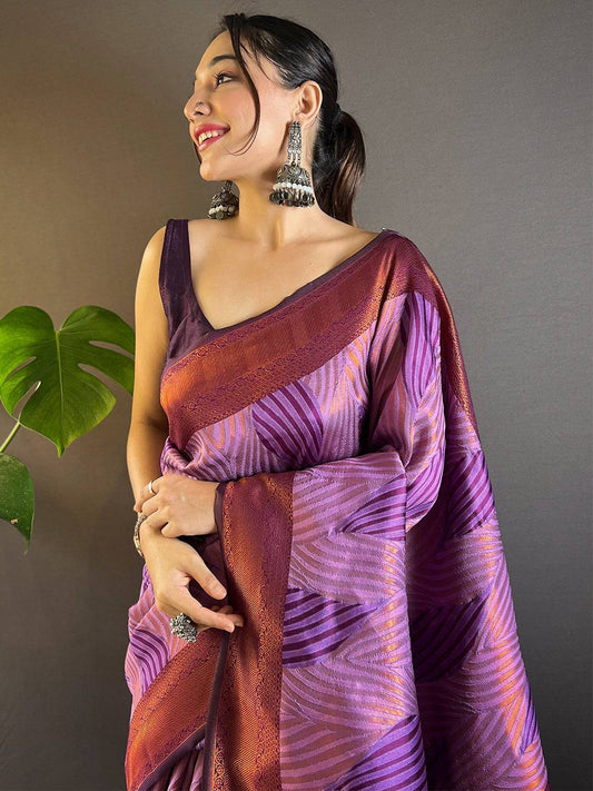 Lavender Tussar Silk Zari Weaving Ikkat Pattu Saree