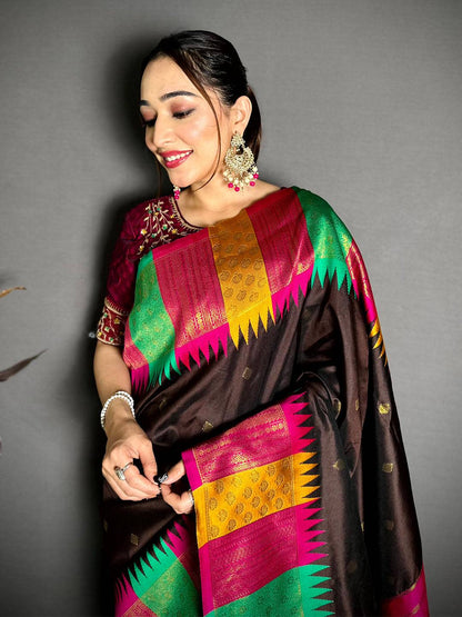 Stylish Kanchi Rudraksha Zari Butta Patttu Saree