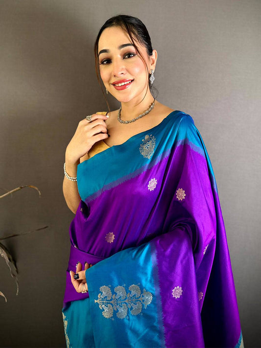 Purple Silk Contrast Patta Border Pattu Saree