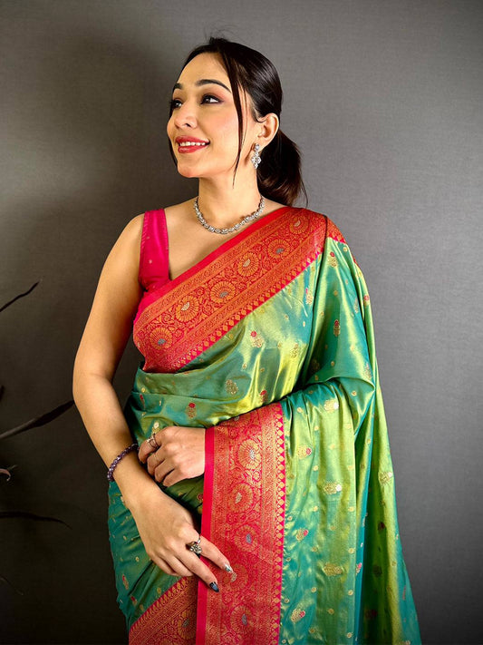Green Minakari Butti Zari Tissue Pattu Saree