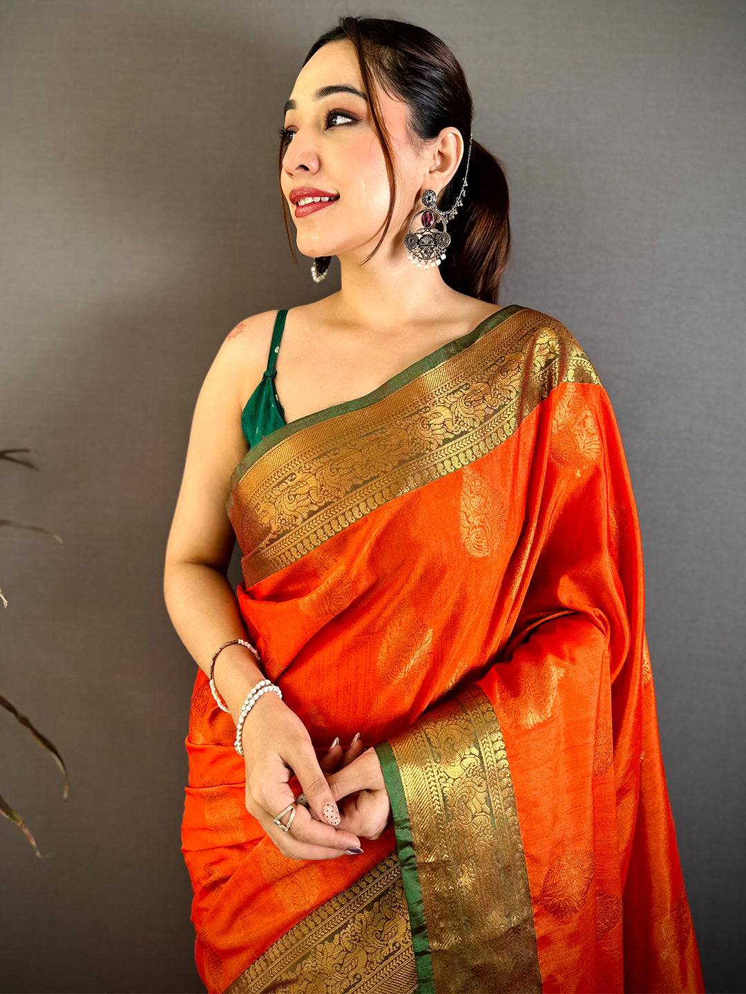 Regal Katan Tussar Feel Zari Border Pattu Saree