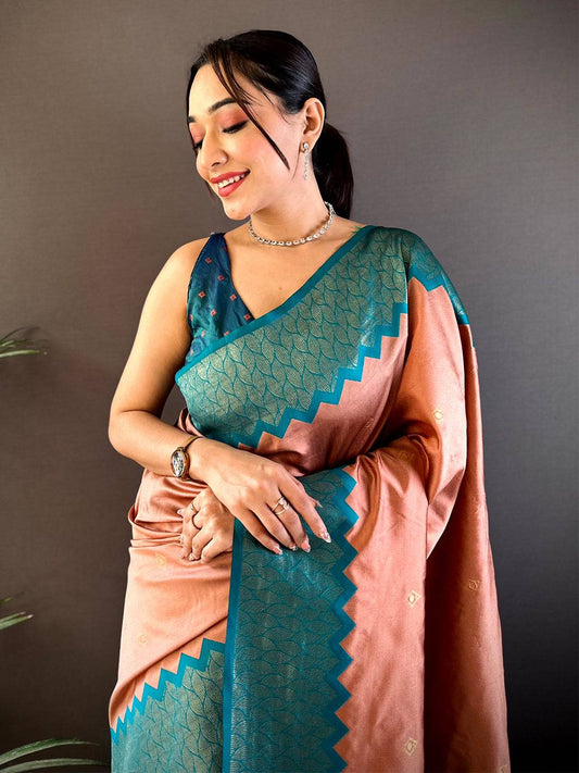 Peach Soft Katan Silk Pattu Saree