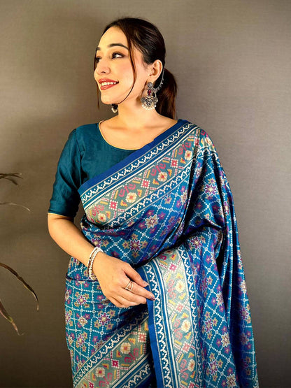 Radiant Blue Soft Silk Patola Weaving Pattu Saree