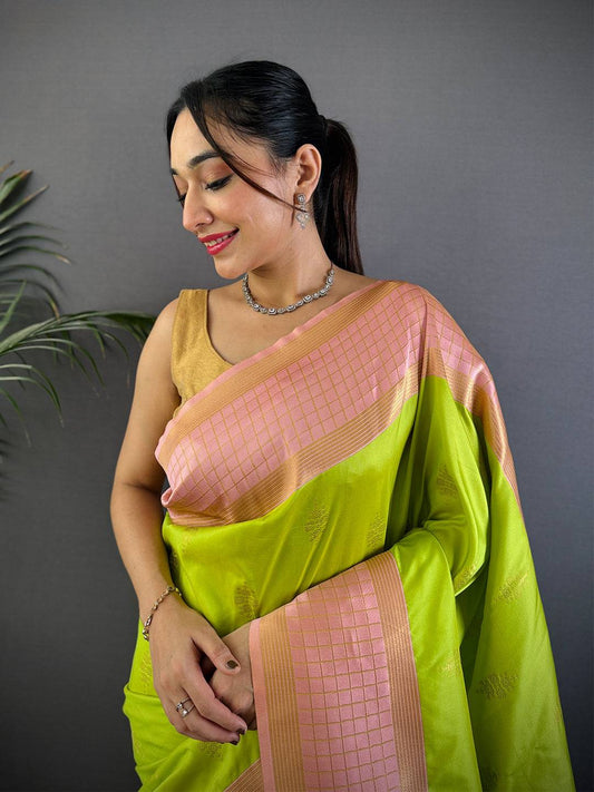Green Kolam Zari Butta Soft Silk Pattu Saree