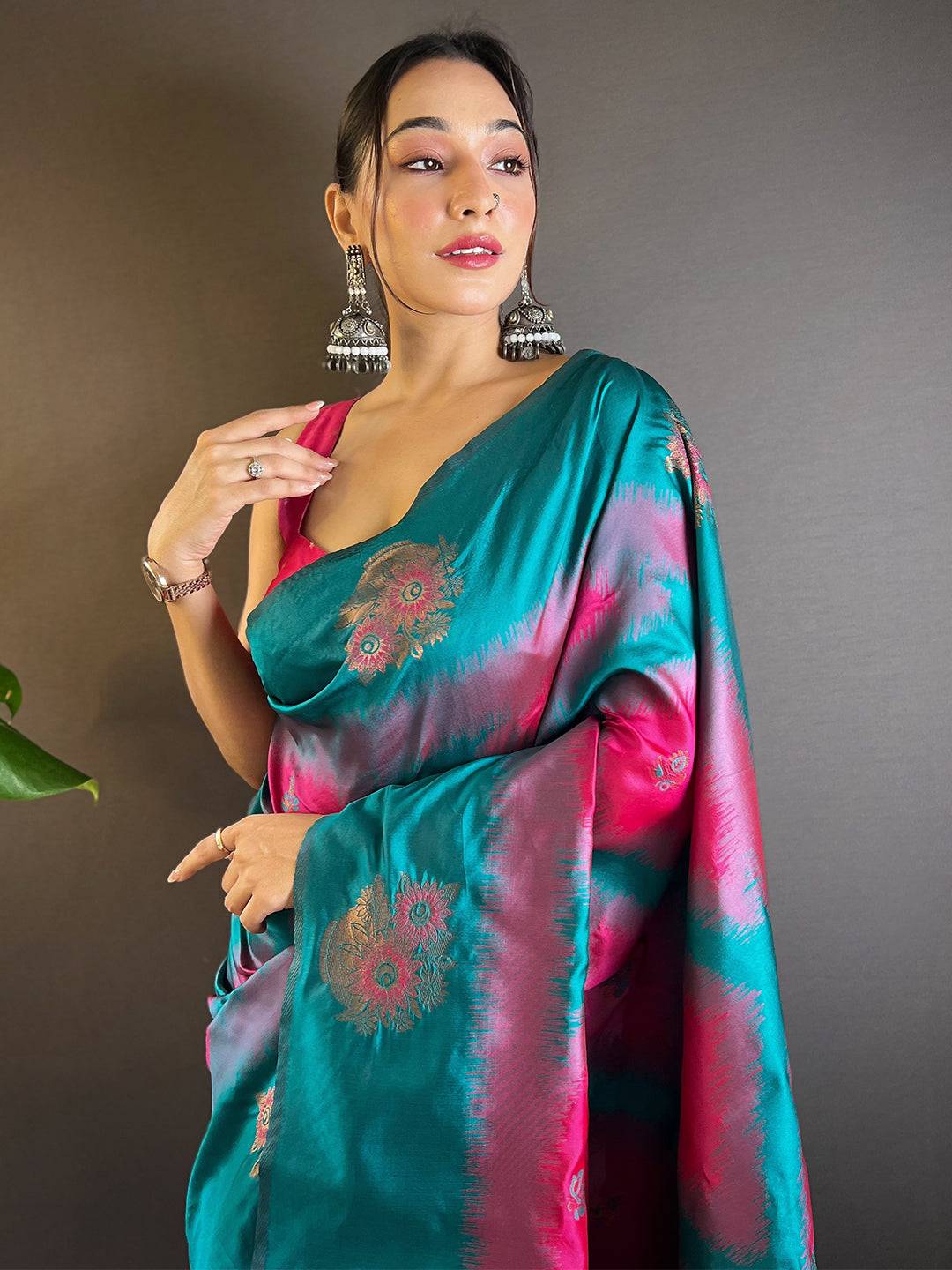 Rani Tussar Silk Ikkat Weaving Pattu Saree