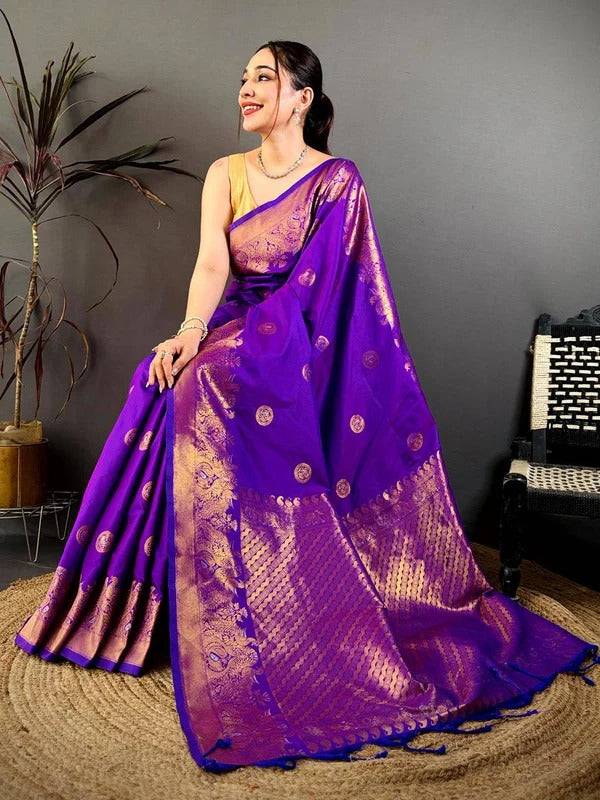 Royal Purple Kanchi Zari Work Soft Silk Pattu Saree