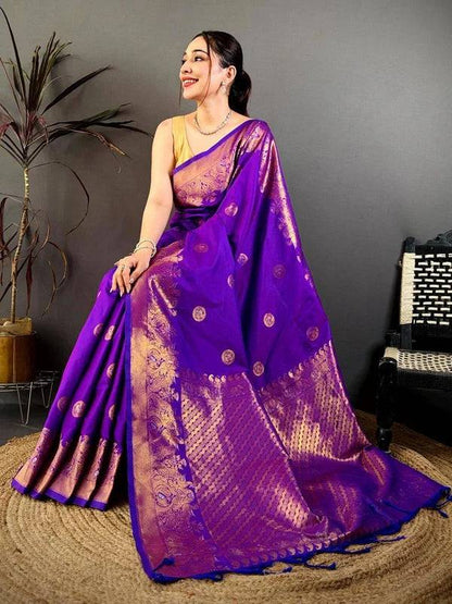 Royal Purple Kanchi Zari Work Soft Silk Pattu Saree